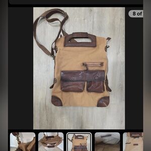 Free People canvas and leather fold over Brunswick bag VEUC,